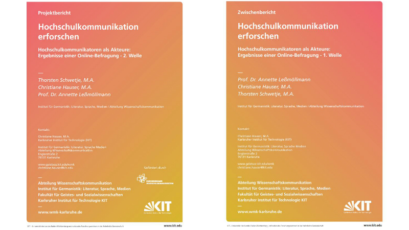 Das Projekt Hochschulkommunikation erforschen ist eine Erhebung unter Hochschulkommunikatorinnen und -kommunikatoren von Annette Leßmöllmann, Stefan Böschen, Christiane Hauser und Thorsten Schwetje. Durchgeführt wird es am Karlsruher Institut für Technologie (KIT) und der RWTH Aachen. Die Online-Befragung, die 2016/2017 stattfand, wurde vom Bundesverband Hochschulkommunikation gefördert. Die aktuelle Interviewstudie ist von der <i>VolkswagenStiftung</i> finanziert. <a href="http://www.geistsoz.kit.edu/germanistik/downloads/Zwischenbericht%20Hochschulkommunikation%20erforschen%201.%20Welle%20Le%C3%9Fm%C3%B6llmann%20Hauser%20Schwetje.pdf" target="_blank" rel="noopener">Zwischenbericht als PDF zum Download</a>,<a href="http://www.geistsoz.kit.edu/germanistik/downloads/Projektbericht-Hochschulkommunikation-erforschen-2.Welle-Schwetje-Hauser-Lessmoellmann.pdf" target="_blank" rel="noopener">Projektbericht als PDF zum Download</a>