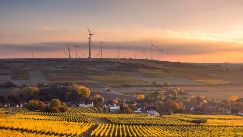 Windkraftanlagen im Sonnenuntergang